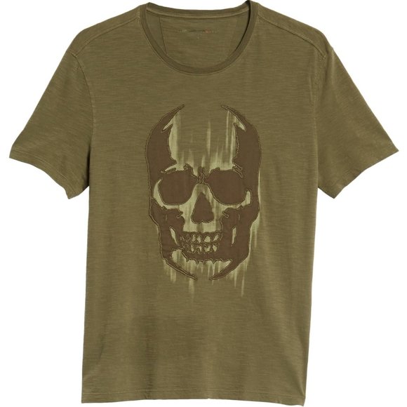 John Varvatos Faded Skull Applique T-Shirt Olive - Picture 4 of 5